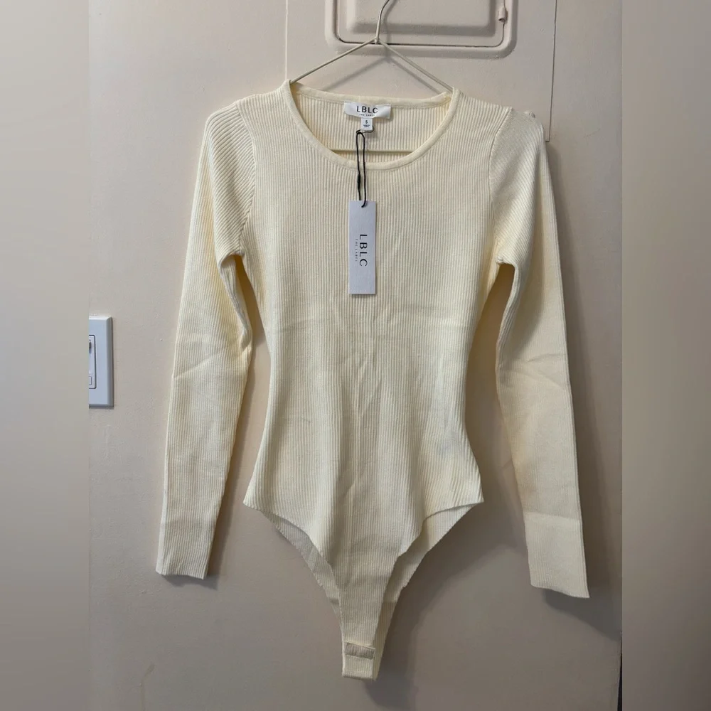 LBLC The Label White Open-Back Ribbed Bodysuit Small NWT - Picture 2 of 4